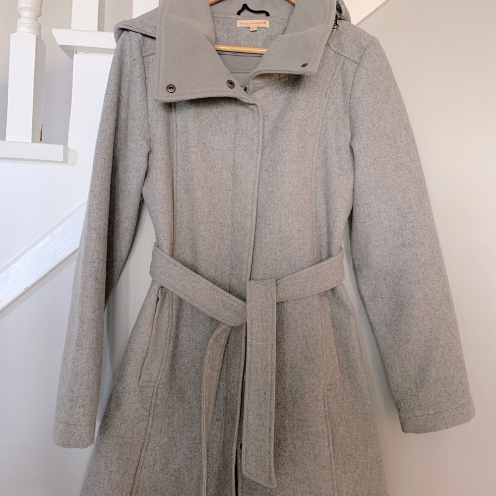 Grey wool hooded winter coat